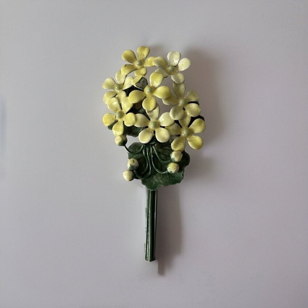 Vintage Sandor Co Brooch Pin Signed Enameled Yellow Metal Floral Bouquet FLAW